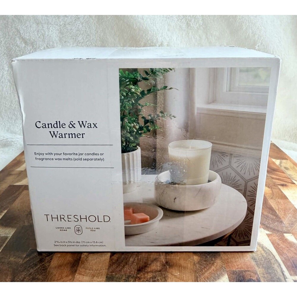 Threshold 2-in-1 Stone Warmer Tabletop Electric Wax Warmer White Marble Look New